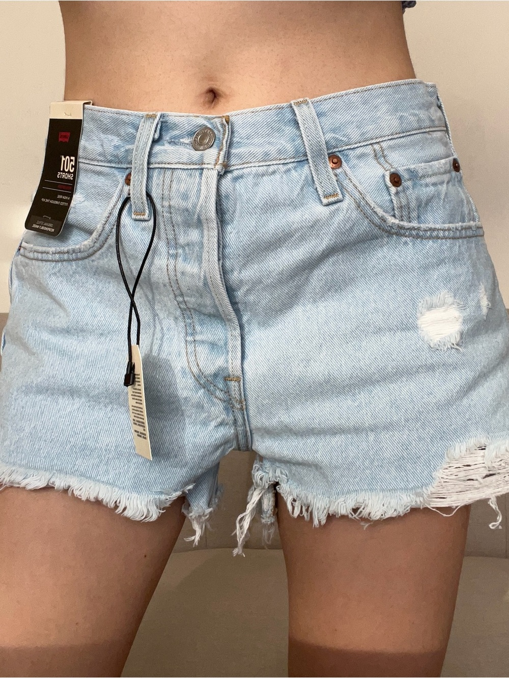 Levi's Light Blue Distressed Denim Cutoff 501 Shorts